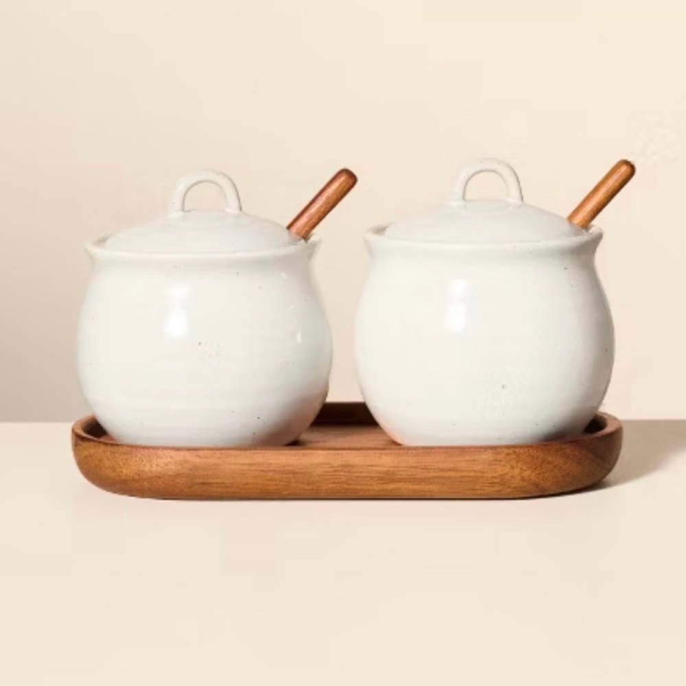 5pc Flared Brim Stoneware Salt & Pepper Cellar Set Vintage Cream - Hearth & Hand